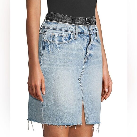 Hudson Jeans Lulu Double Denim Skirt Raw Hem Cotton Coastal Cowgirl Size 27 - Picture 1 of 15